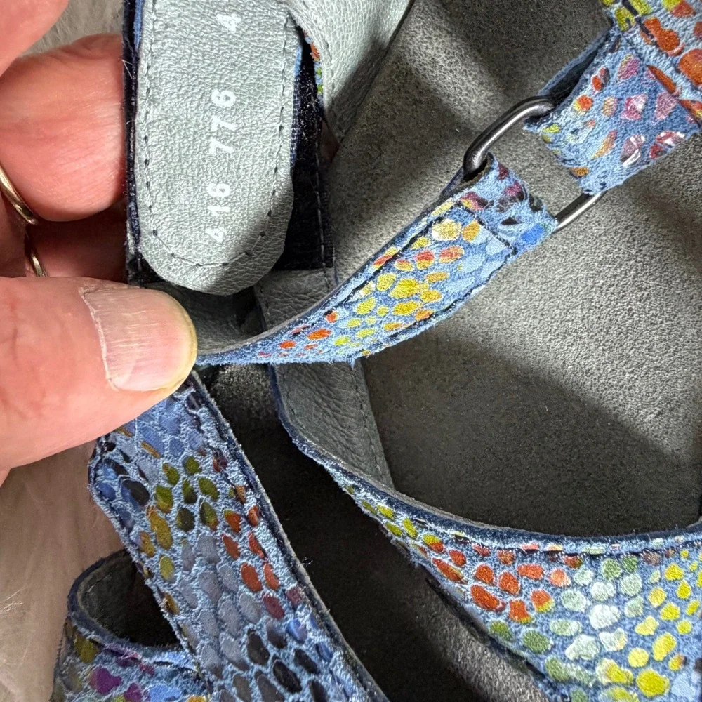 Wolky‎ Jewel Blue Multi Snakeskin Leather Walking Sandals Womens 41 Adjustable